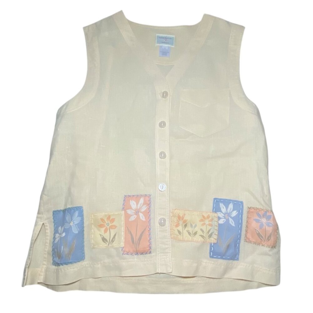 Susan Bristol Floral Patchwork Linen Cotton Vest Top‎ Cottagecore Grandmacore